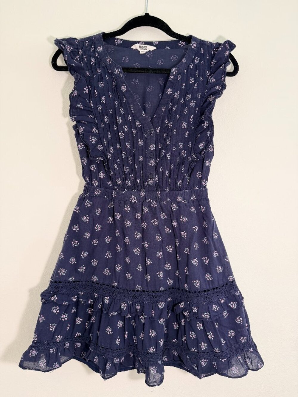 BB Dakota Blue Floral Cotton Ruffle Mini Dress Cottagecore Boho Vacation XS